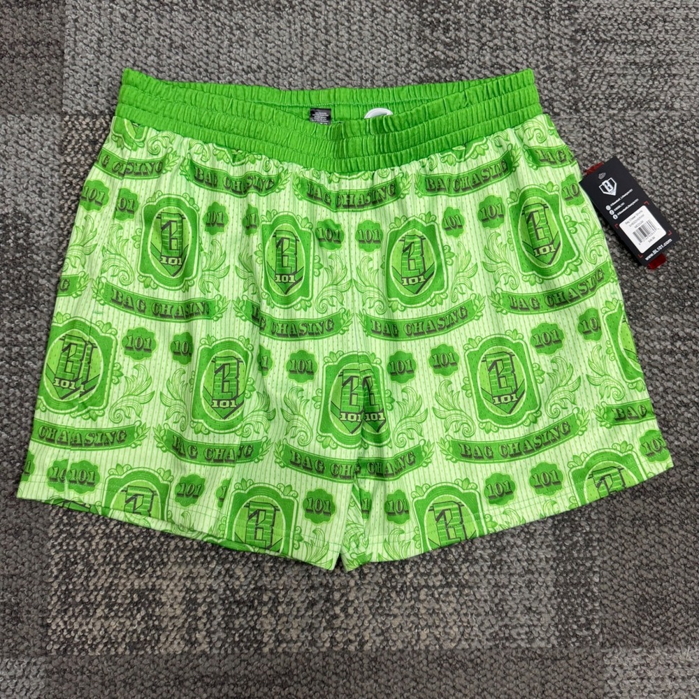 Baseball Lifestyle 101 Bag Chaser Shorts Mens Medium Green Money Graphic Mesh
